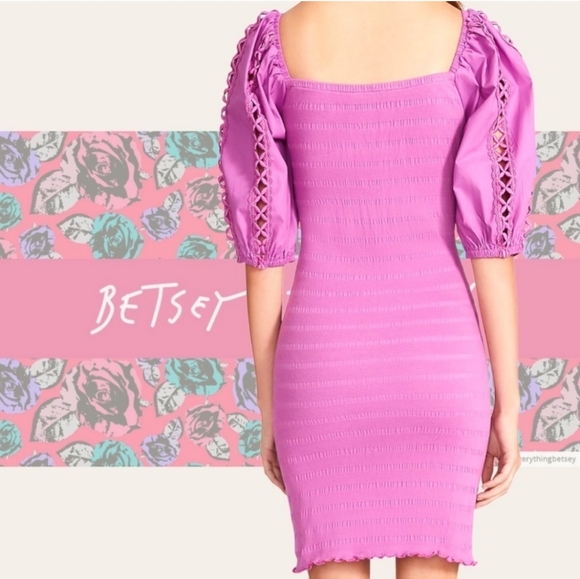 New! BETSEY JOHNSON Radiant Orchid Knit Poplin Sleeve Dress. Small - Picture 12 of 17